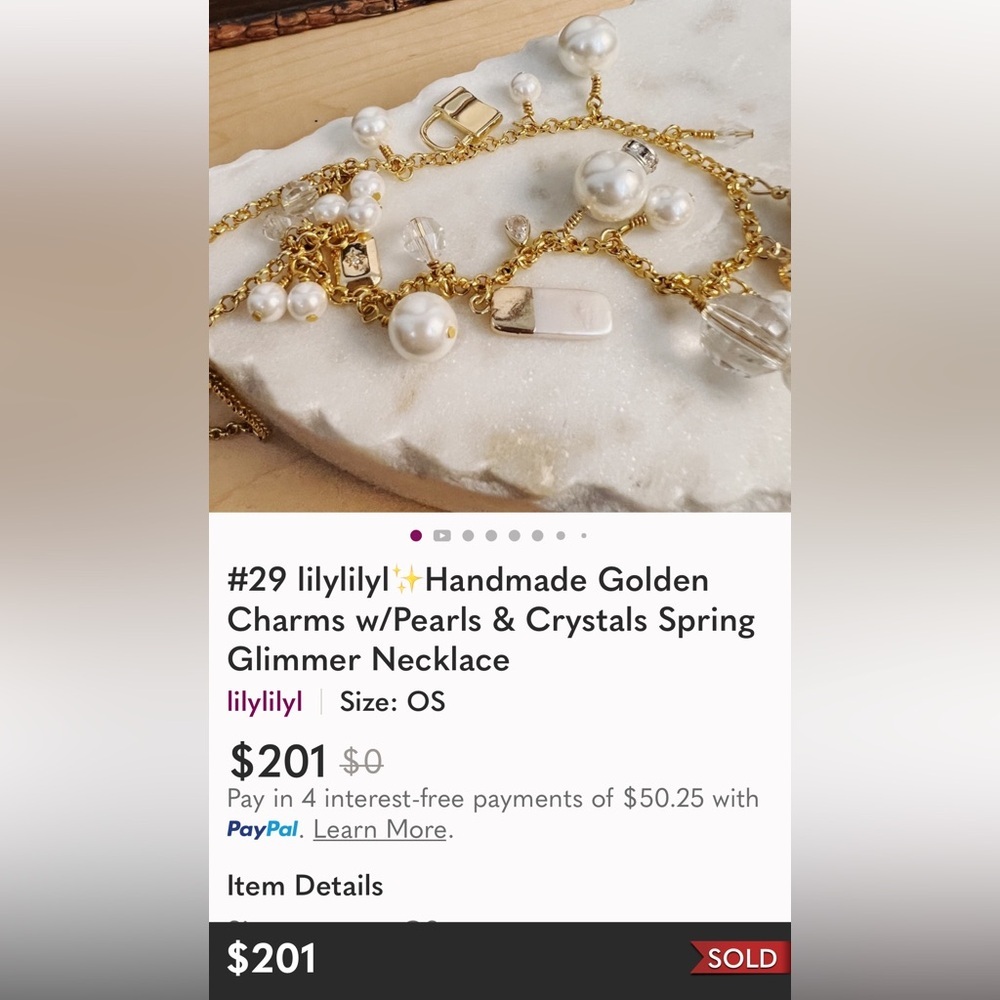 LilyLilyL Charming Gold-Tone & Pearl Statement Necklace w/Bow & Crystal Charms - Picture 10 of 10